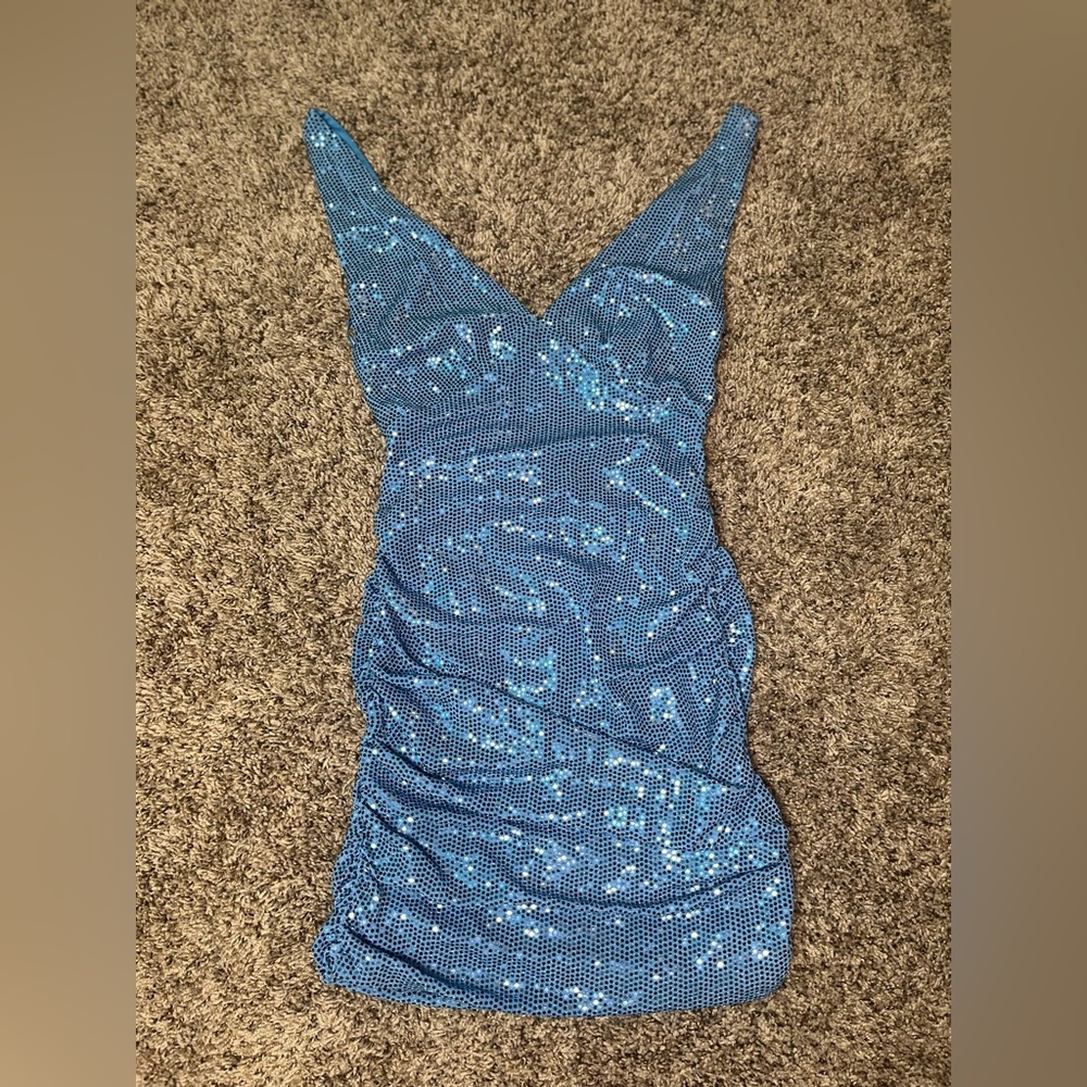 NWOT Women’s Urban Outfitters Mila Sequin Strappy Back Blue Mini Dress XS